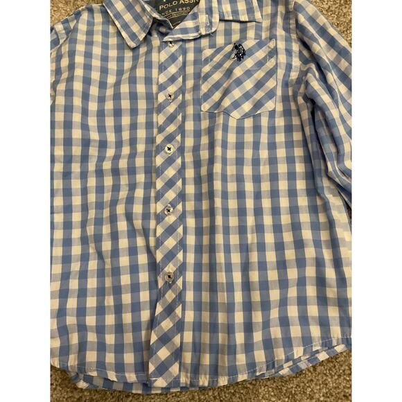 U.S. Polo Association Little Boy Bundle (2) Plaid Button Down&Color Block Tee,7 - Picture 4 of 9